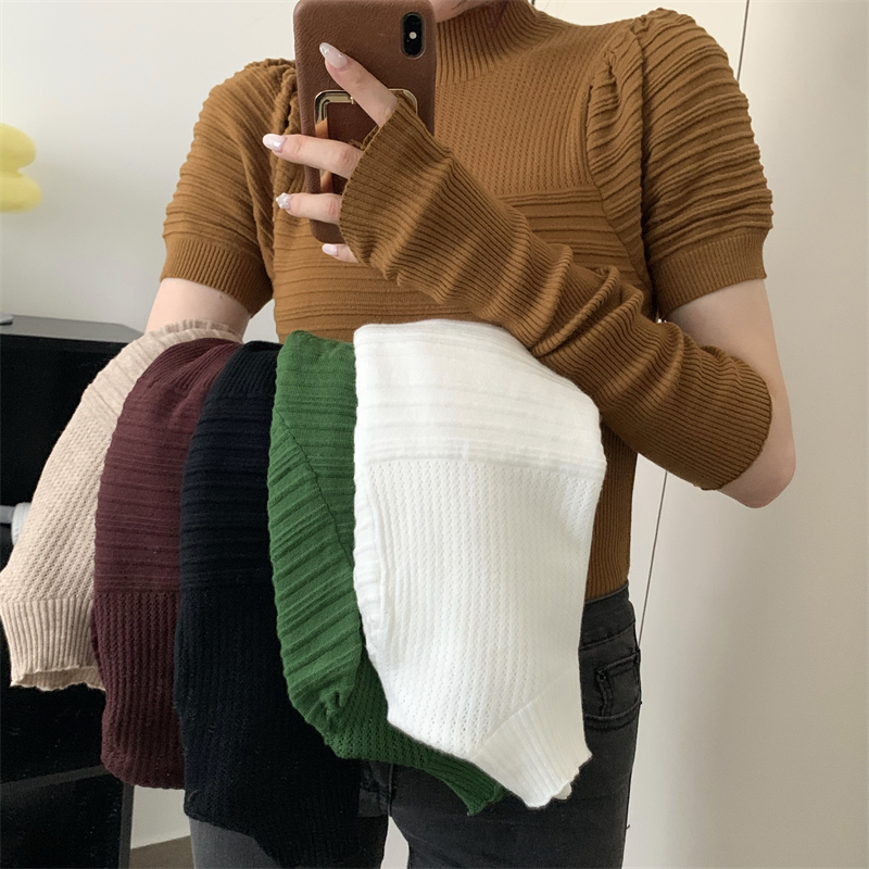 Pit stripe high collar sleeves niche pullover sweater