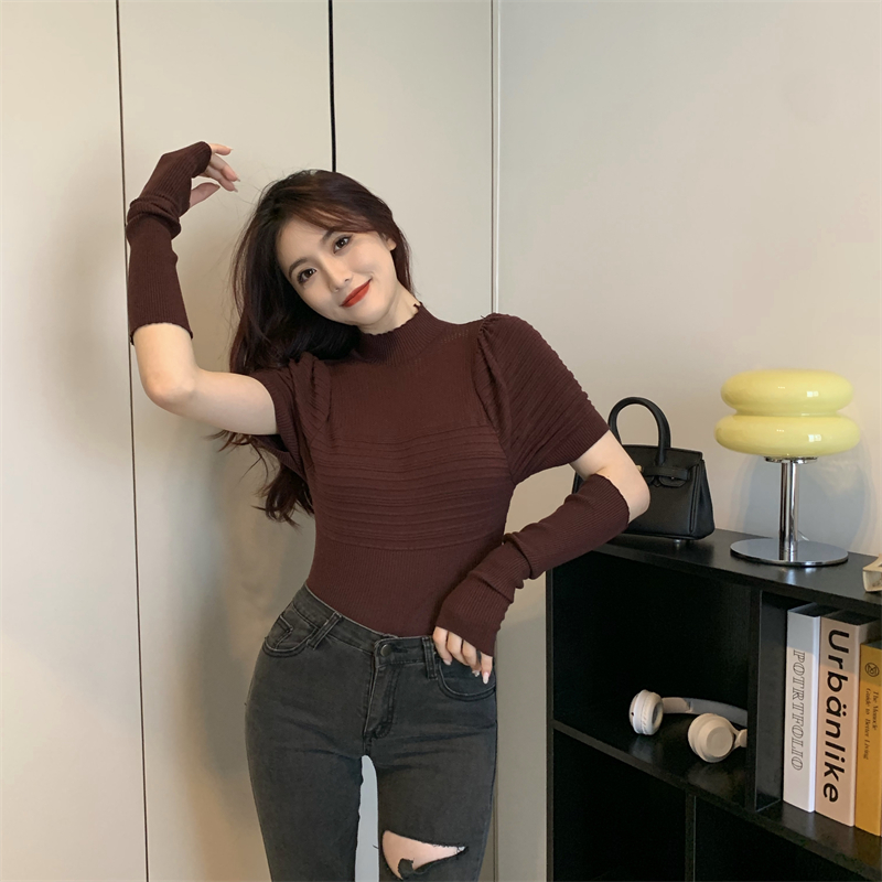 Pit stripe high collar sleeves niche pullover sweater