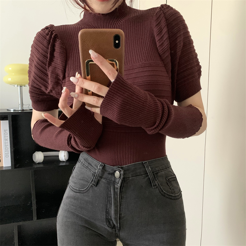 Pit stripe high collar sleeves niche pullover sweater