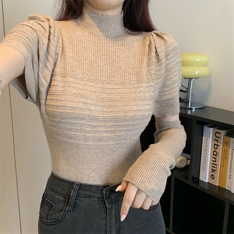 Pit stripe high collar sleeves niche pullover sweater