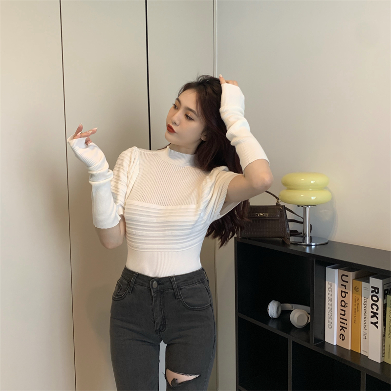 Pit stripe high collar sleeves niche pullover sweater