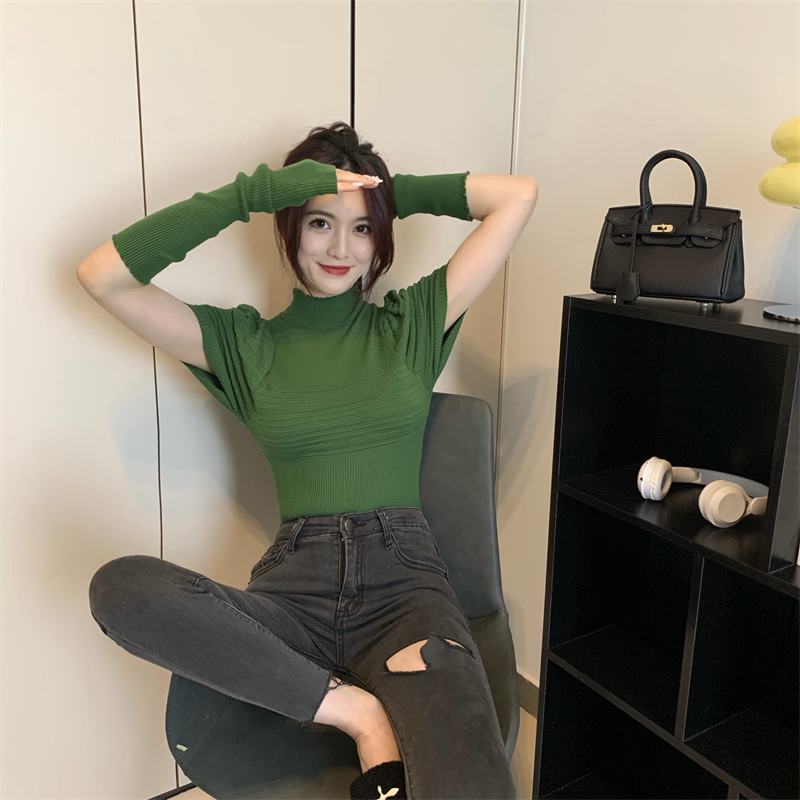 Pit stripe high collar sleeves niche pullover sweater