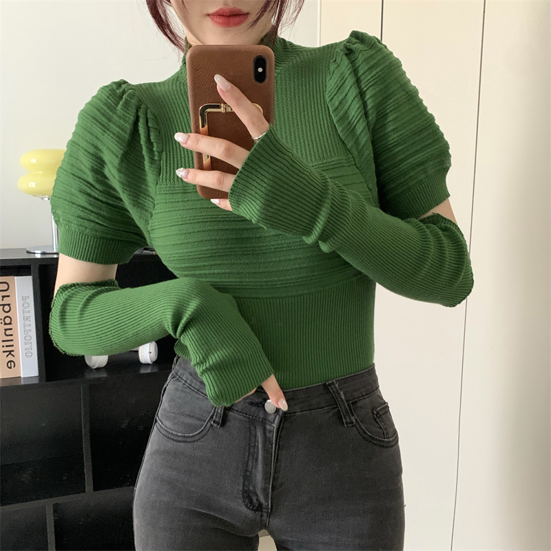 Pit stripe high collar sleeves niche pullover sweater