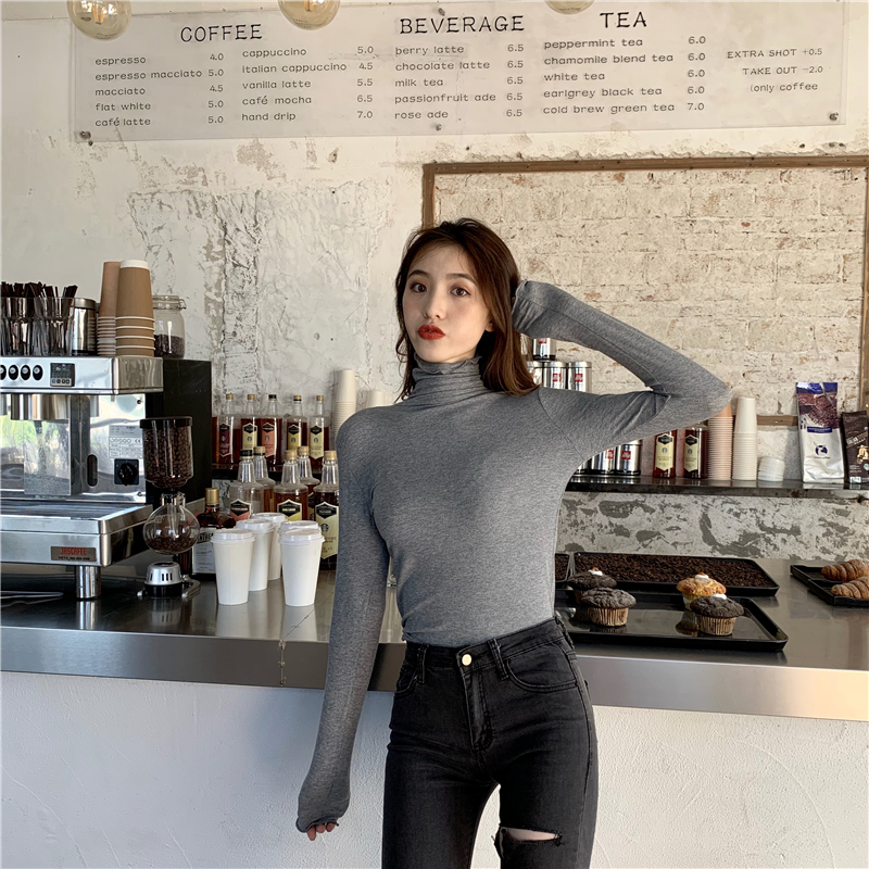 Heap collar all-match bottoming shirt simple T-shirt