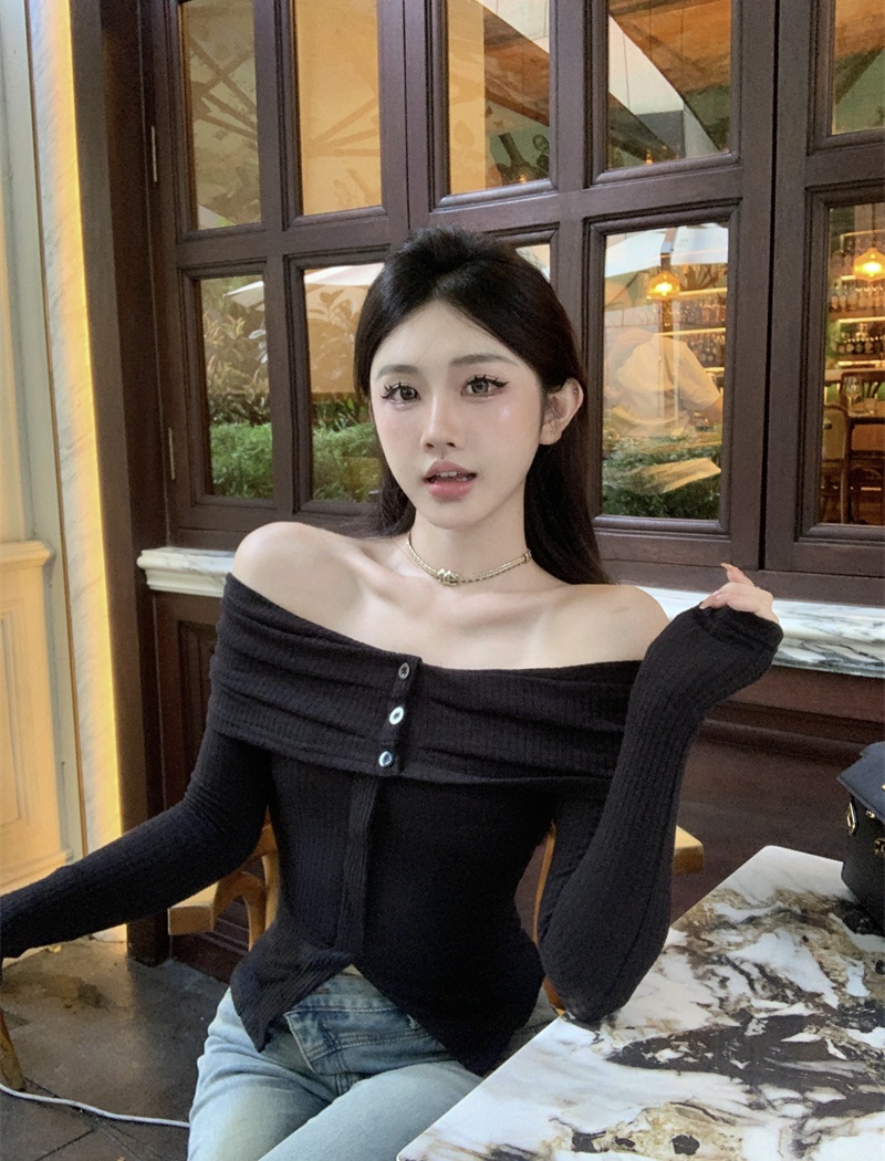 Stripe knitted pullover split slim tops for women