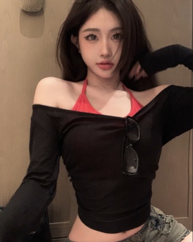 Knitted autumn tops Pseudo-two T-shirt for women