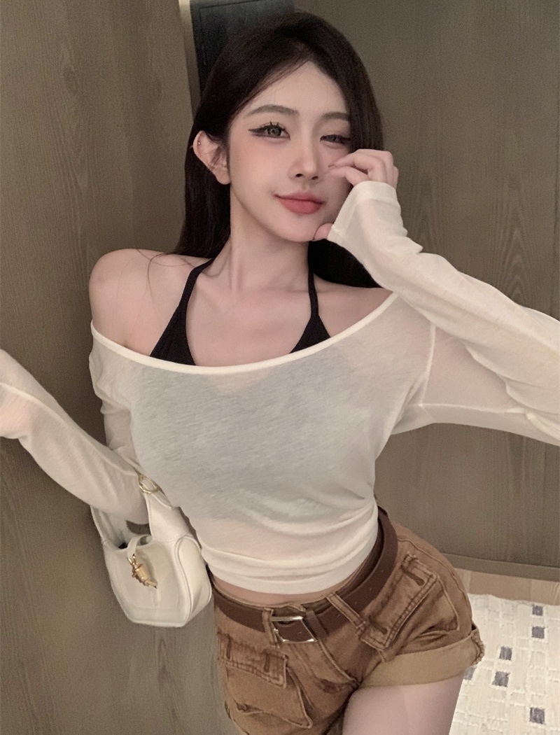 Knitted autumn tops Pseudo-two T-shirt for women