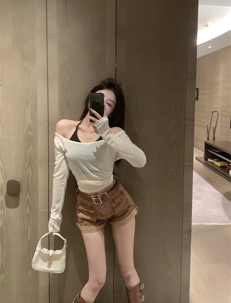 Knitted autumn tops Pseudo-two T-shirt for women