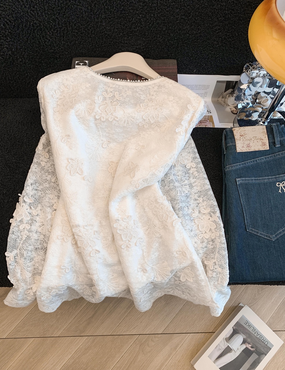 Chanelstyle lace shirt embroidery beading tops for women