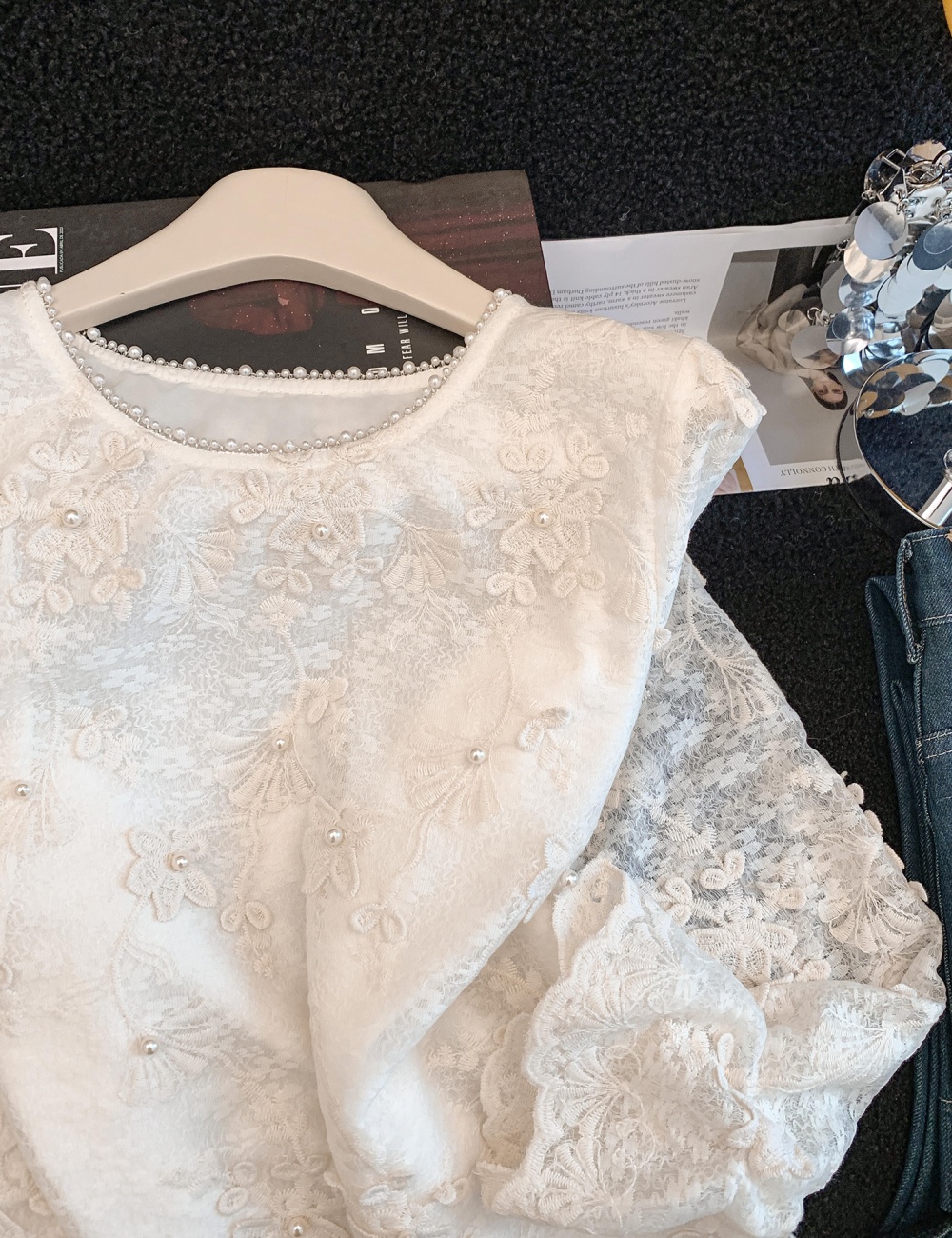 Chanelstyle lace shirt embroidery beading tops for women