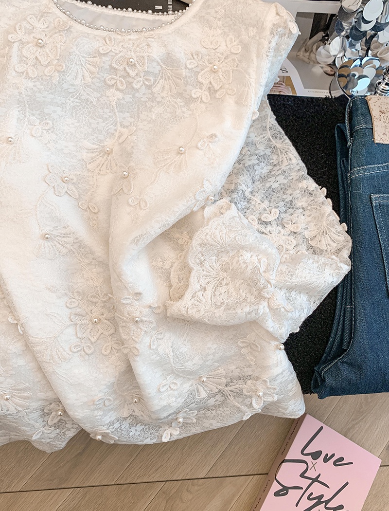 Chanelstyle lace shirt embroidery beading tops for women