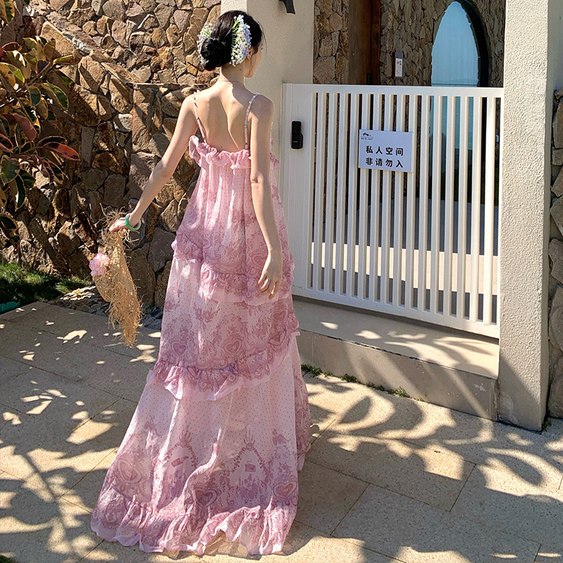 France style summer pink ladies chanelstyle sling dress