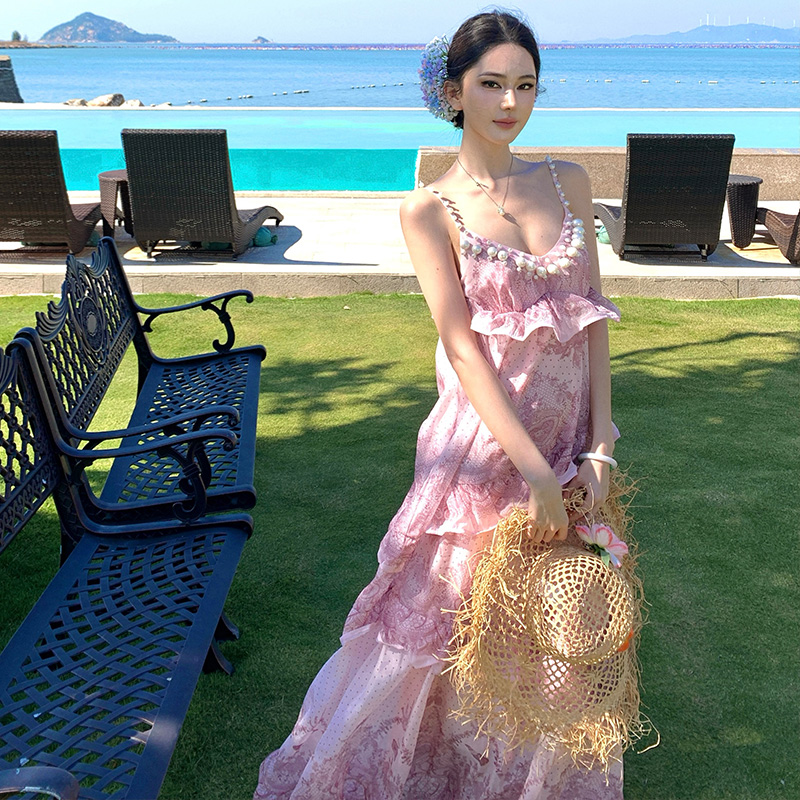 France style summer pink ladies chanelstyle sling dress