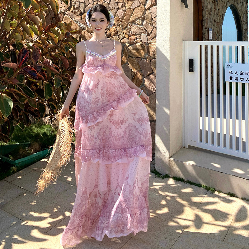 France style summer pink ladies chanelstyle sling dress