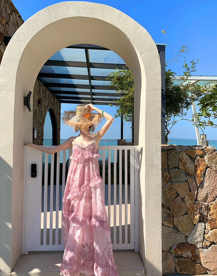 France style summer pink ladies chanelstyle sling dress