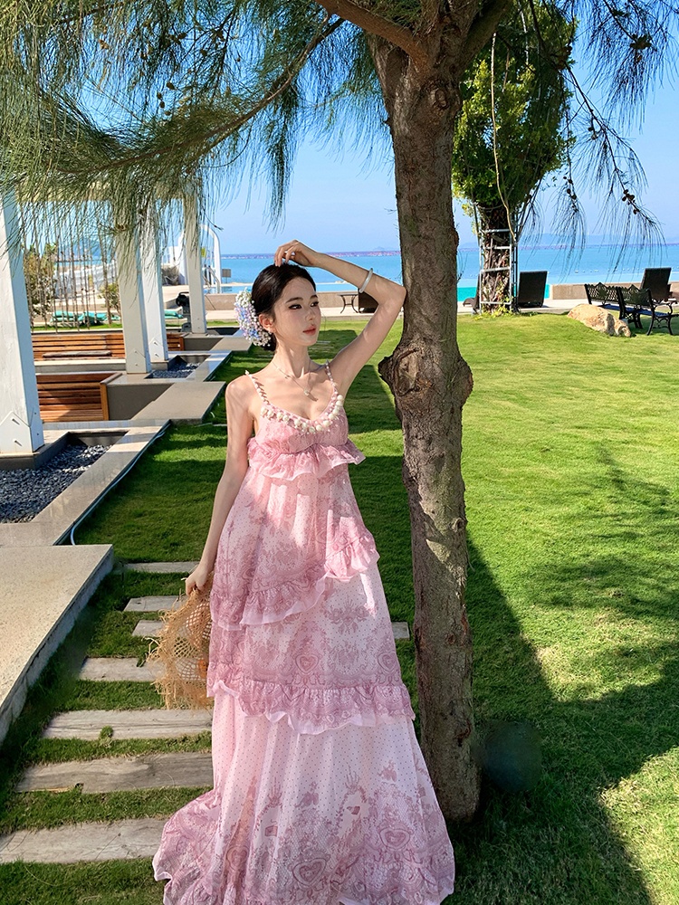 France style summer pink ladies chanelstyle sling dress