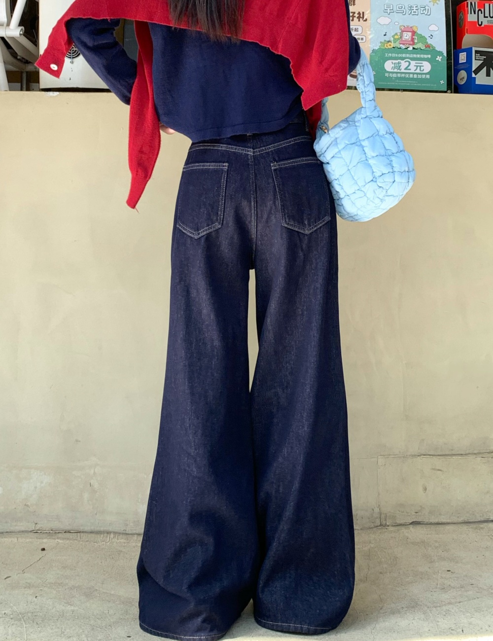 Drape high waist wide leg pants denim pants for women