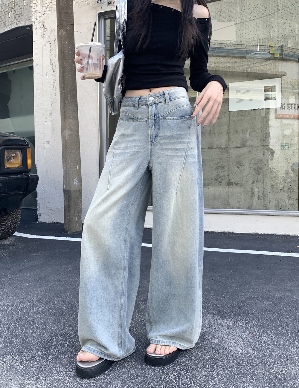 Wide leg autumn slim loose high waist jeans for women