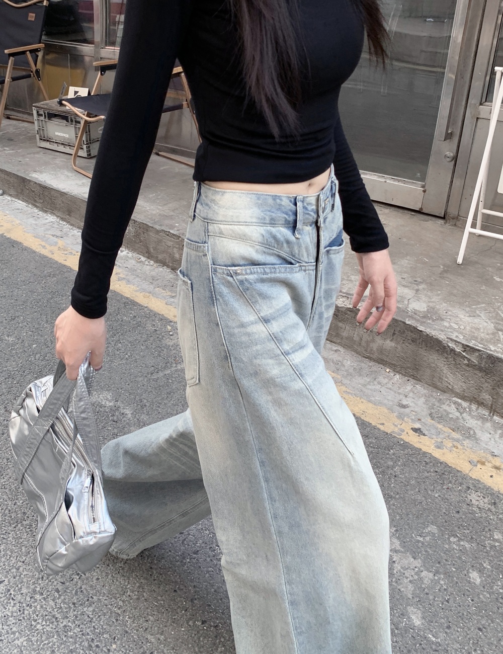 Wide leg autumn slim loose high waist jeans for women