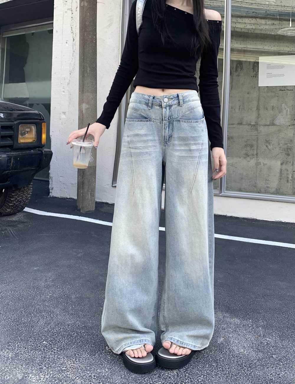 Wide leg autumn slim loose high waist jeans for women