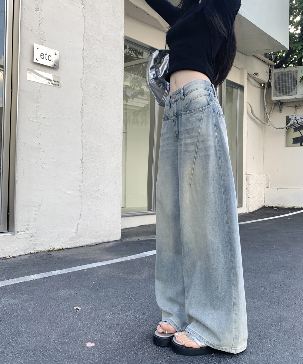 Wide leg autumn slim loose high waist jeans for women