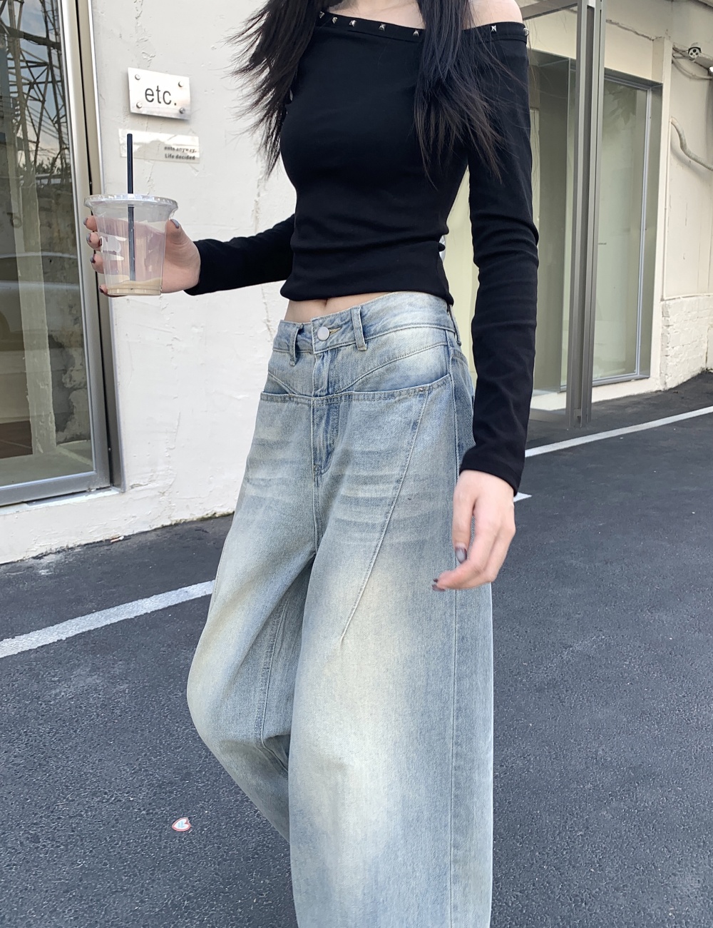 Wide leg autumn slim loose high waist jeans for women