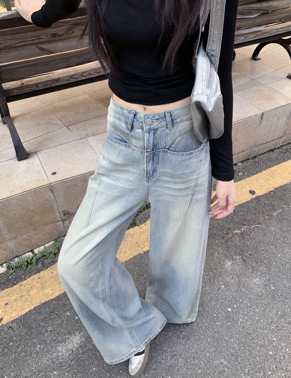 Wide leg autumn slim loose high waist jeans for women