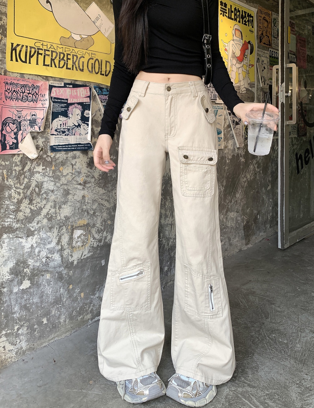 Many pocket micro speaker jeans mopping work pants