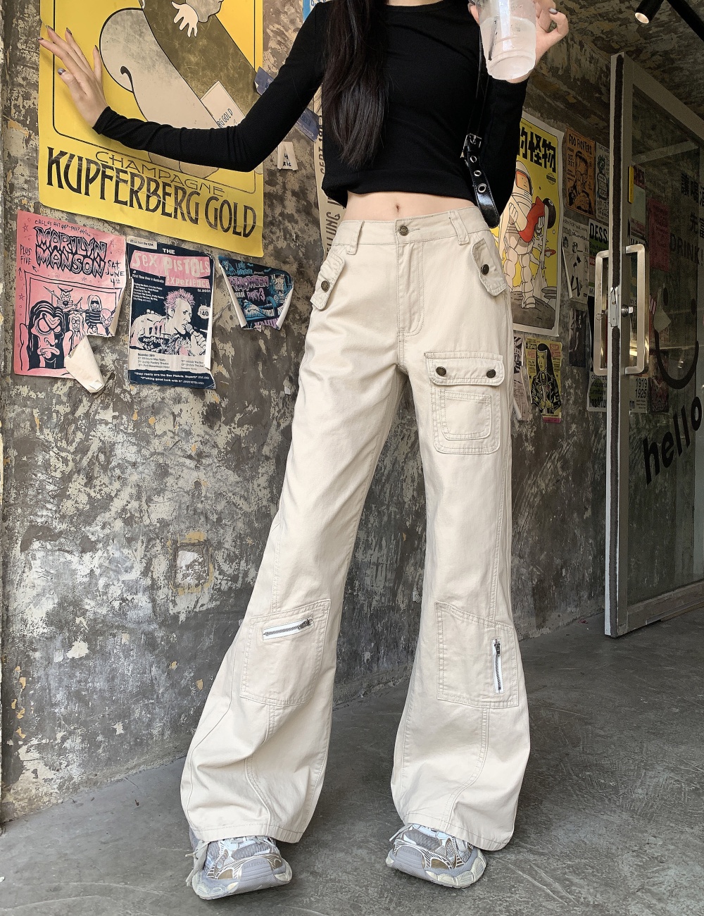 Many pocket micro speaker jeans mopping work pants