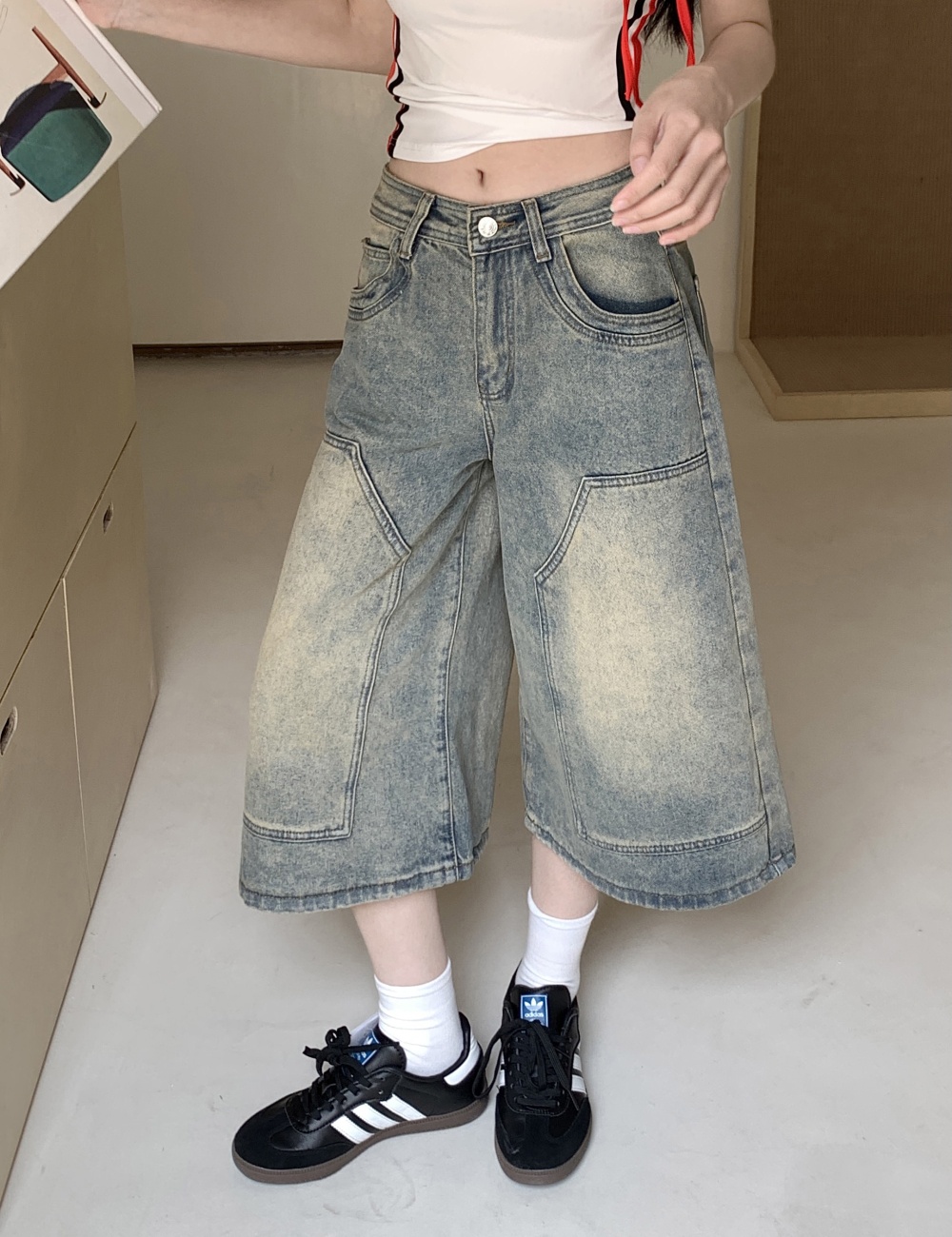 Straight seven tenths short jeans washed five pants for women