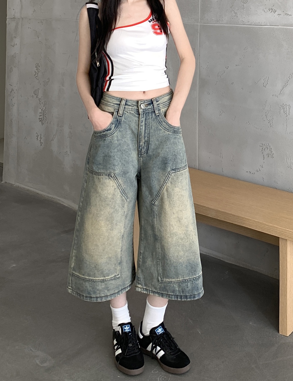 Straight seven tenths short jeans washed five pants for women