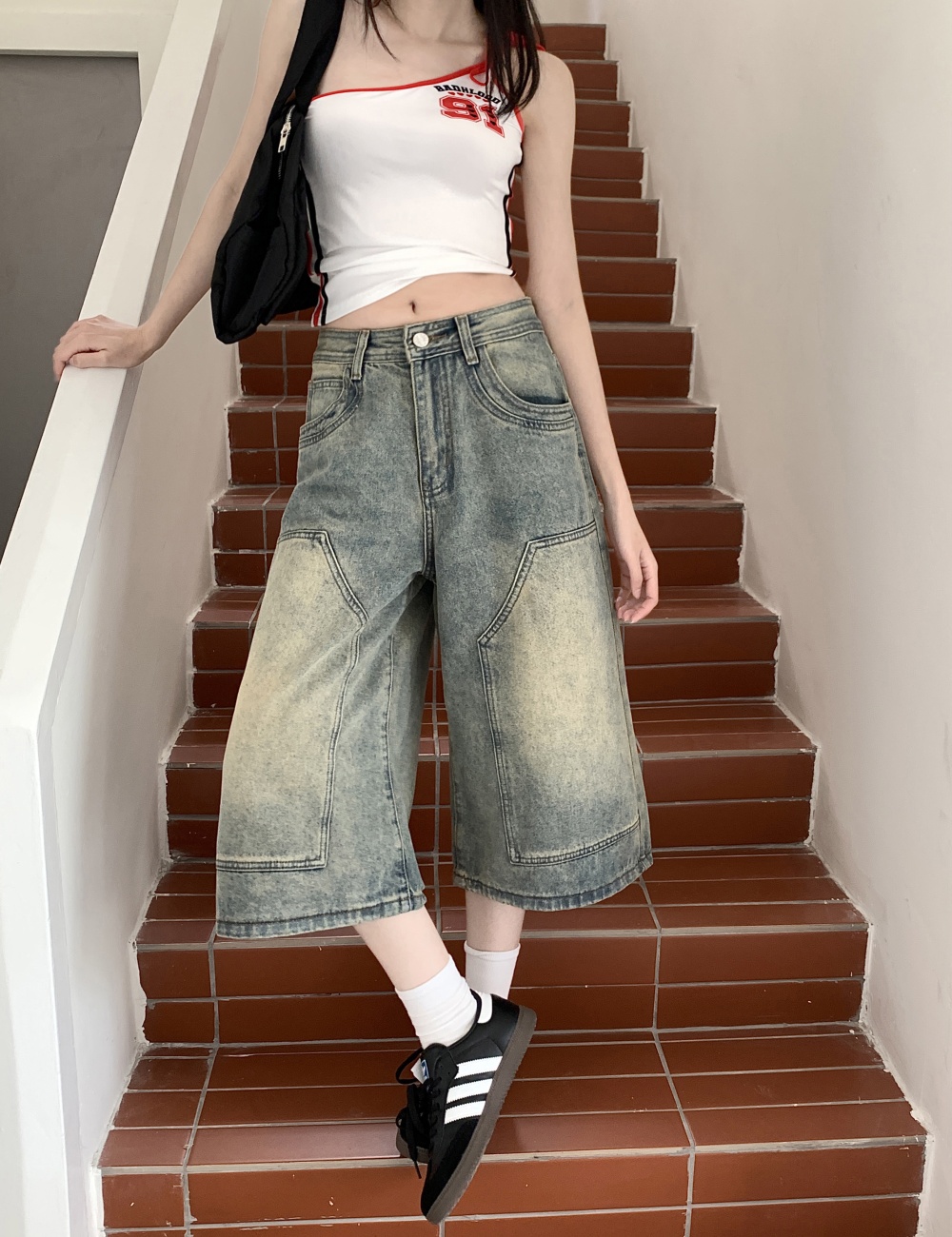 Straight seven tenths short jeans washed five pants for women