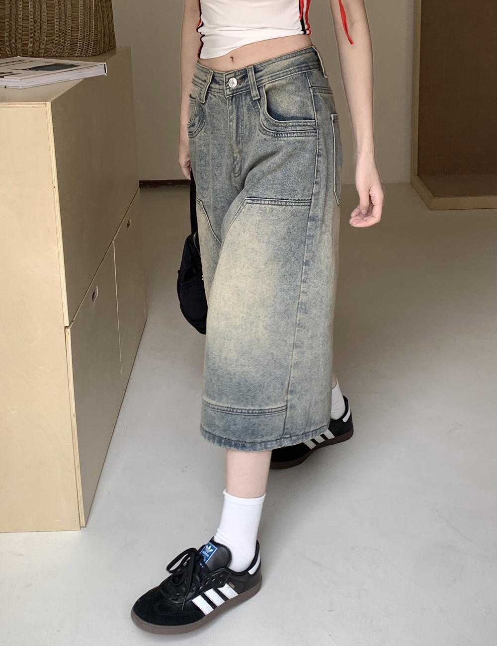 Straight seven tenths short jeans washed five pants for women