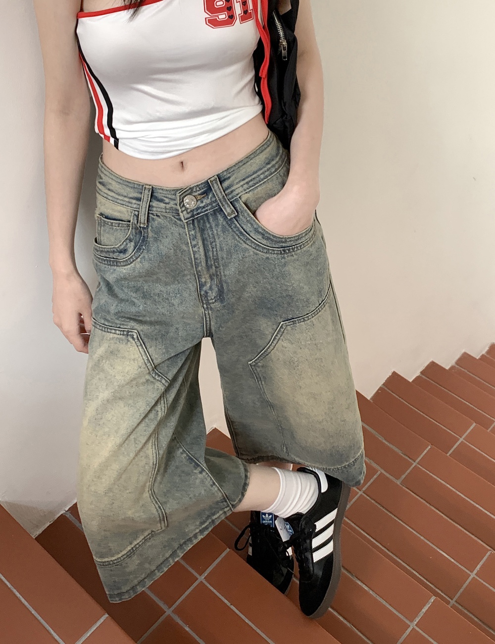 Straight seven tenths short jeans washed five pants for women