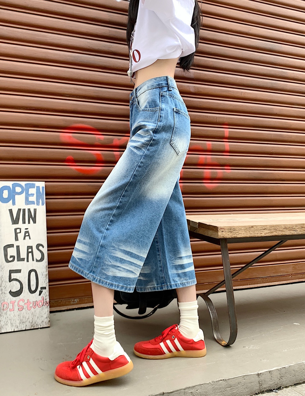 Seven tenths blue crimp washed lazy jeans for women