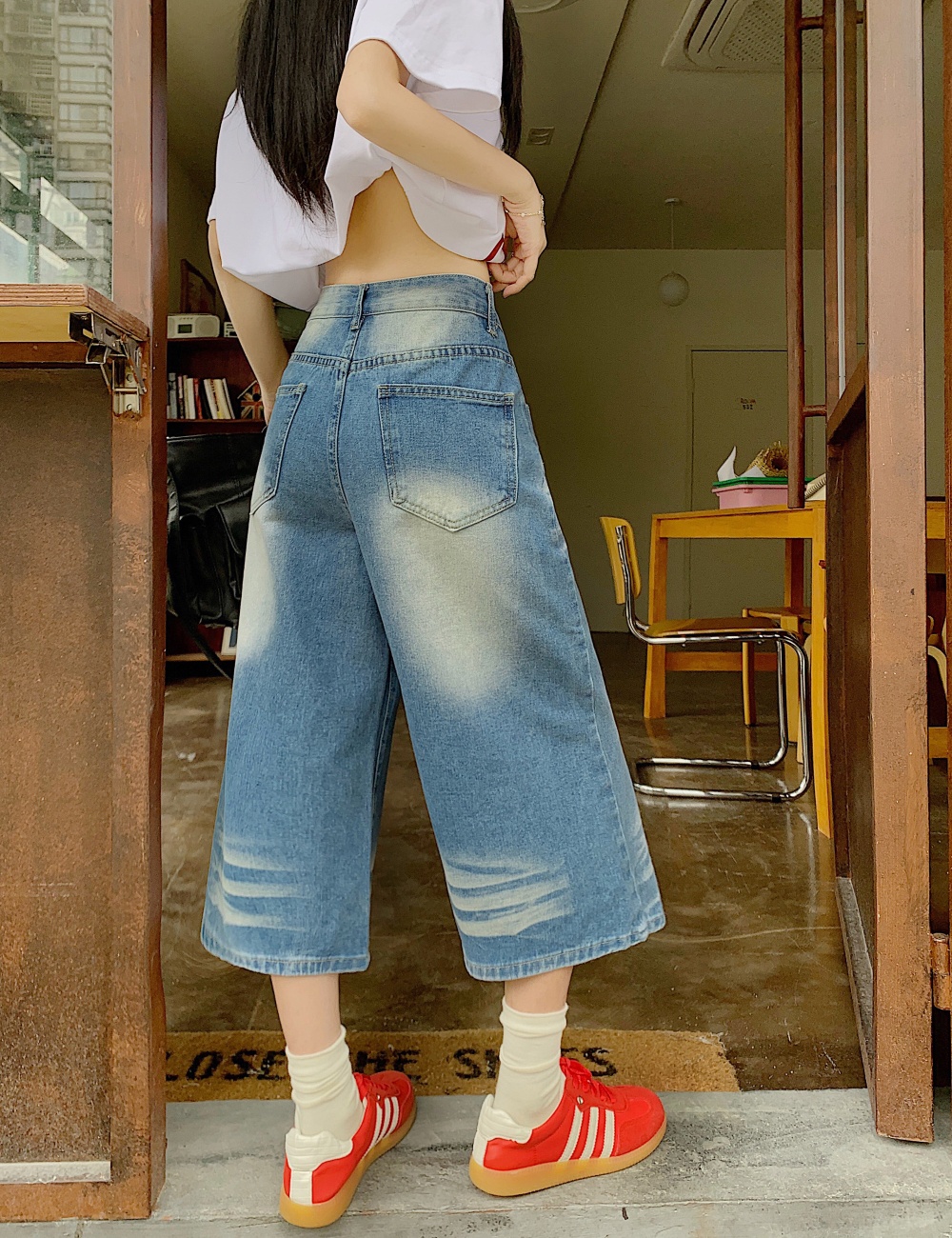 Seven tenths blue crimp washed lazy jeans for women