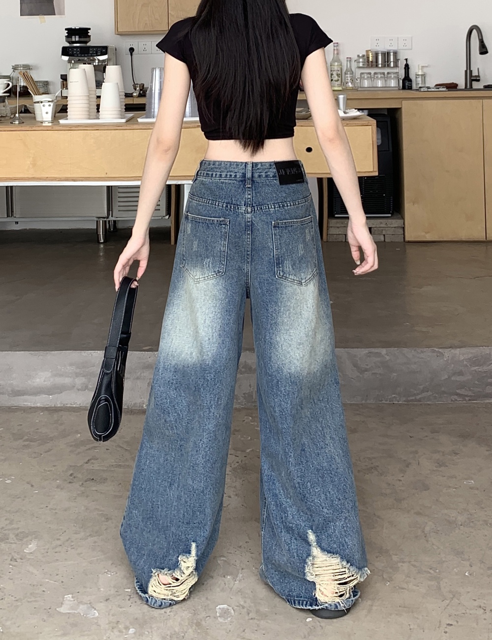 Retro autumn holes washed jeans for women