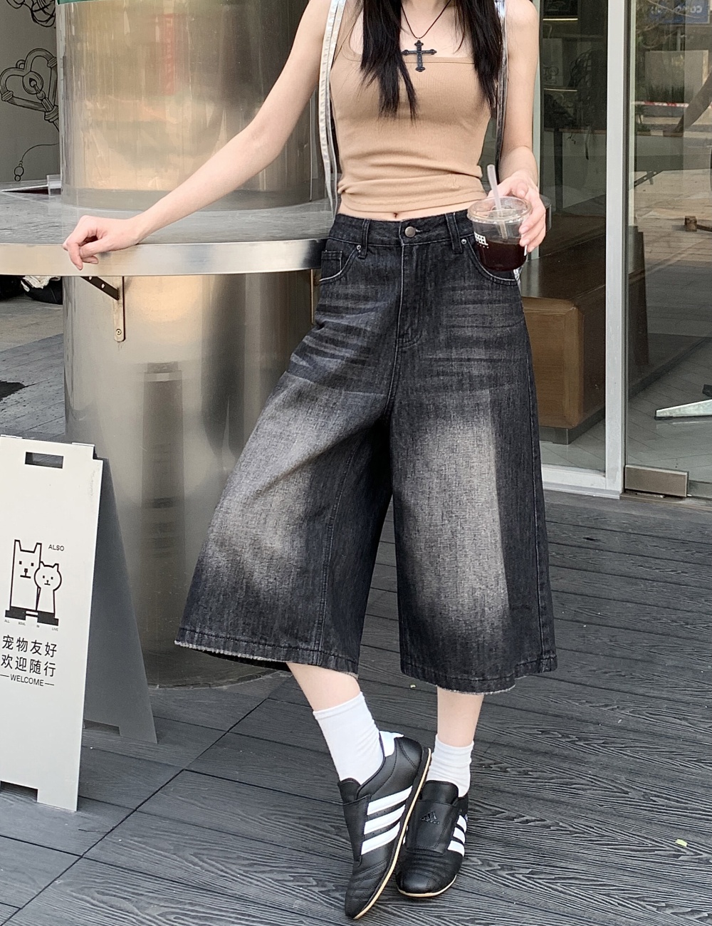 Straight short jeans loose five pants for women
