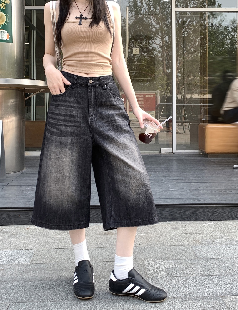 Straight short jeans loose five pants for women