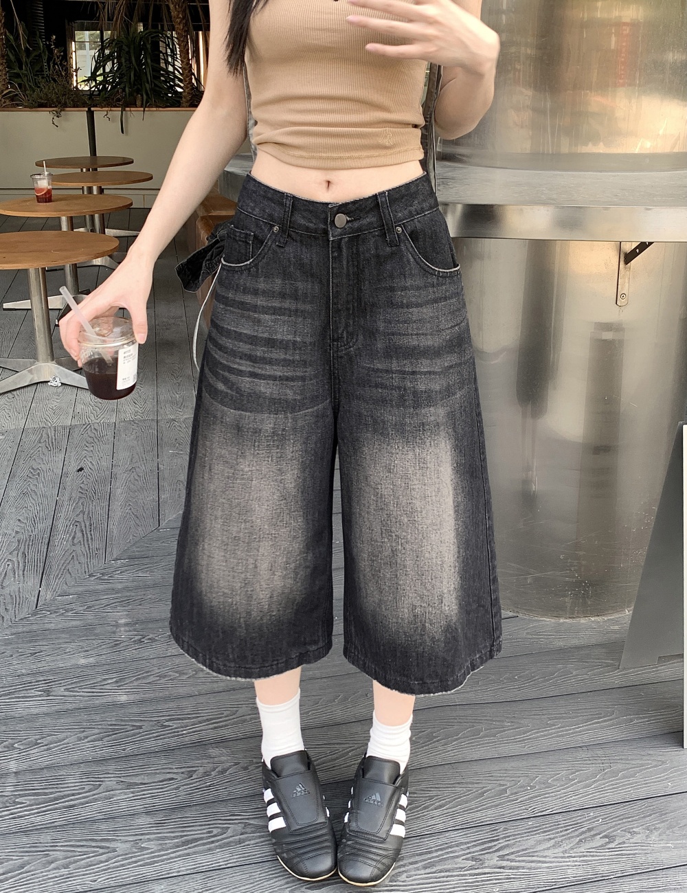 Straight short jeans loose five pants for women