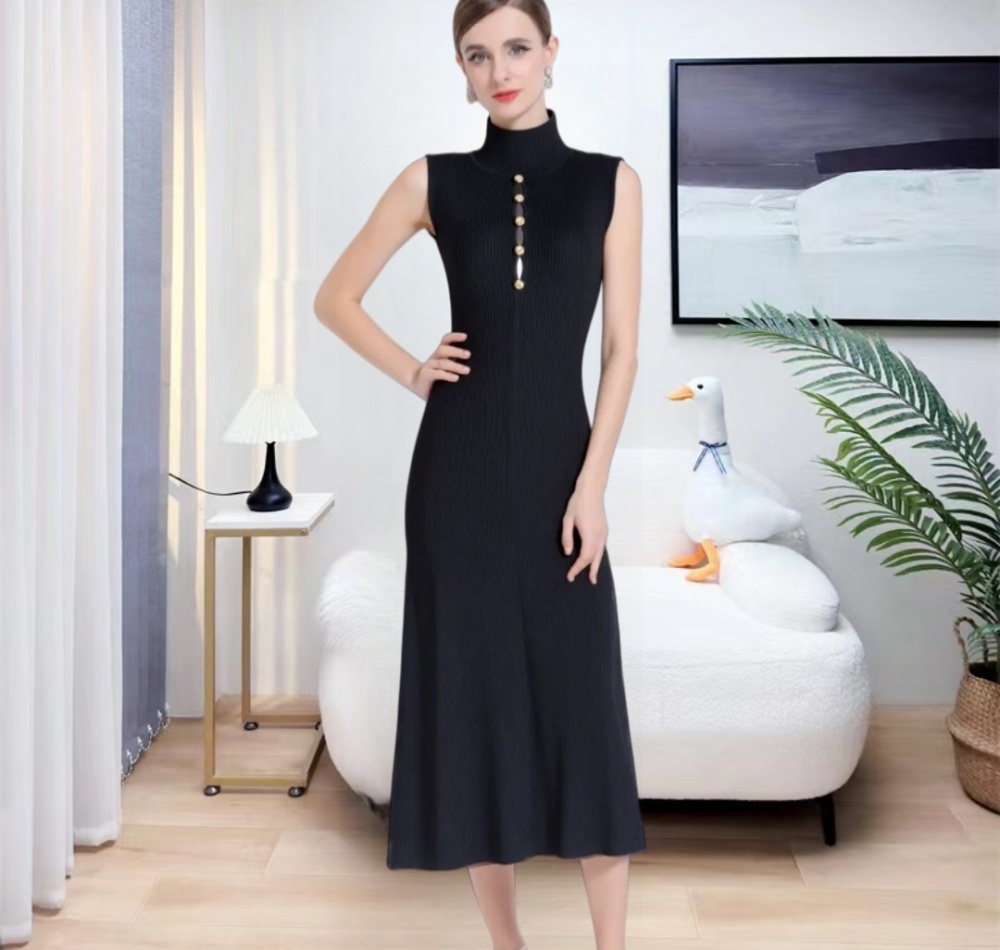 Hollow elegant high collar temperament fashion dress