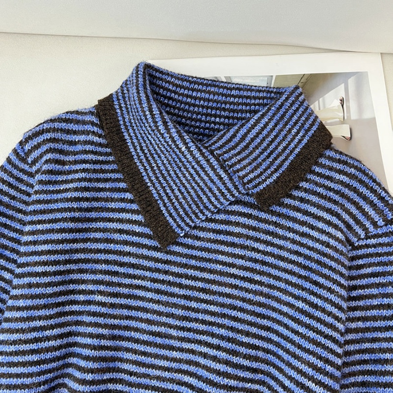 High collar pullover tops stripe sweater for women