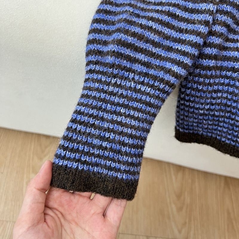 High collar pullover tops stripe sweater for women