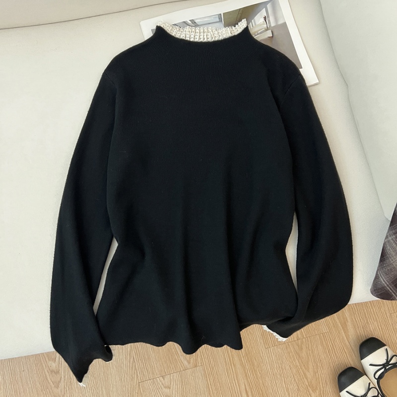 Lace autumn and winter half high collar sweater for women