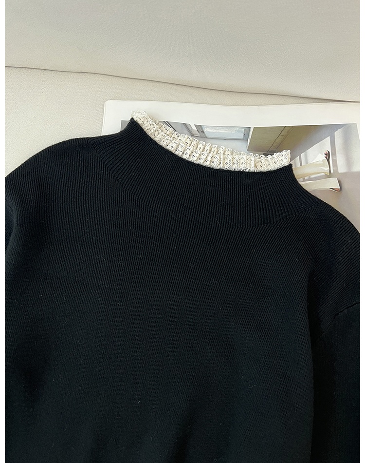Lace autumn and winter half high collar sweater for women