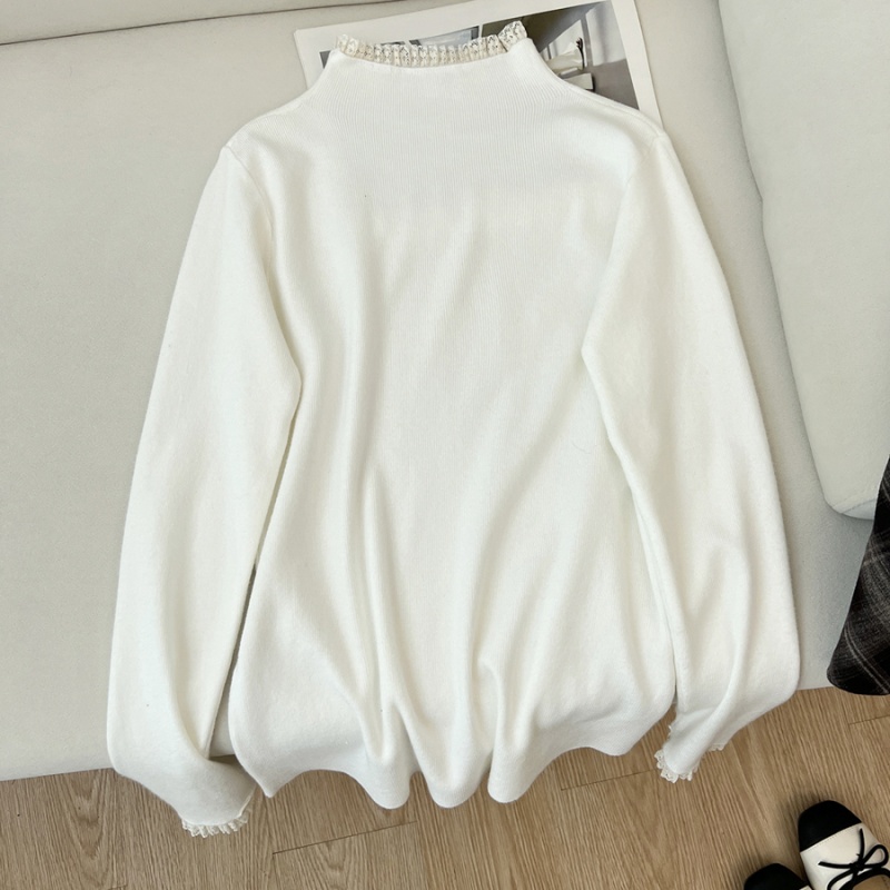 Lace autumn and winter half high collar sweater for women