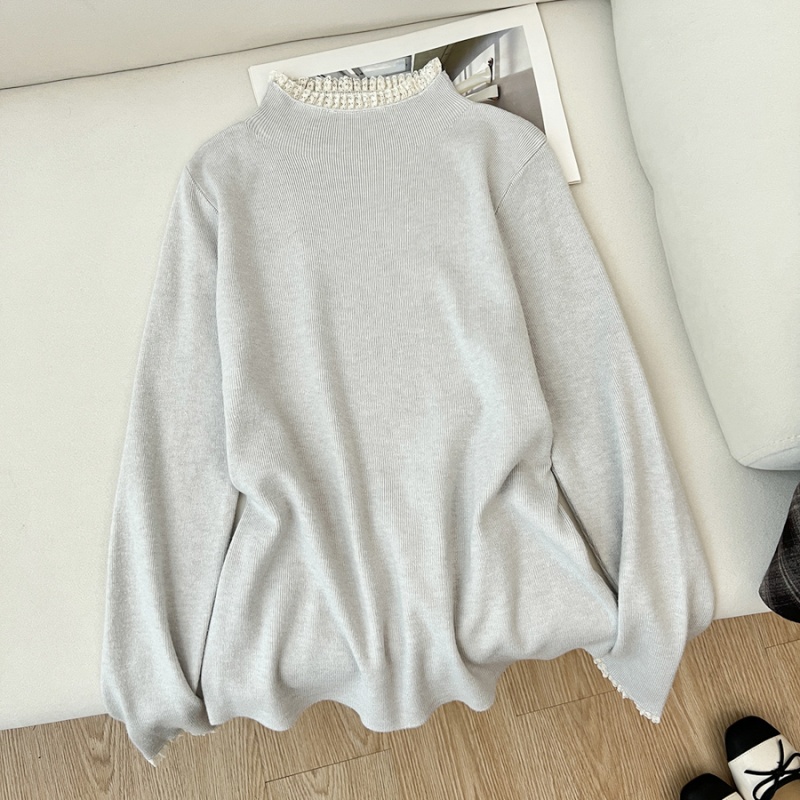 Lace autumn and winter half high collar sweater for women