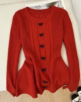 Slim pinched waist knitted bottoming round neck tops