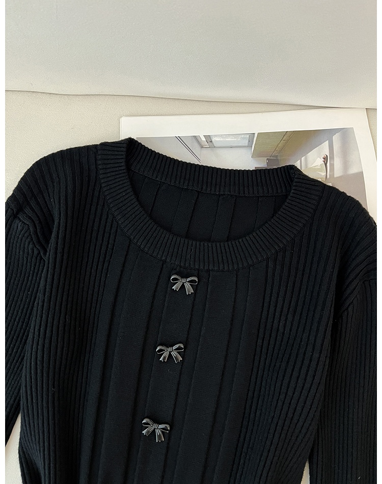 Slim pinched waist knitted bottoming round neck tops