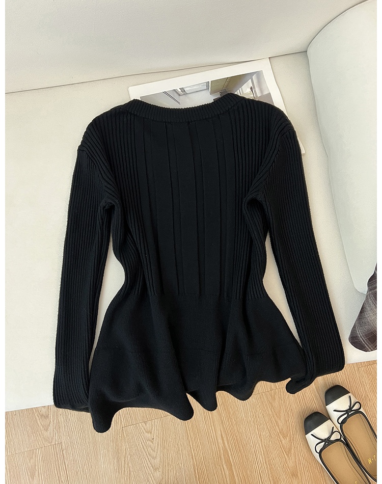 Slim pinched waist knitted bottoming round neck tops
